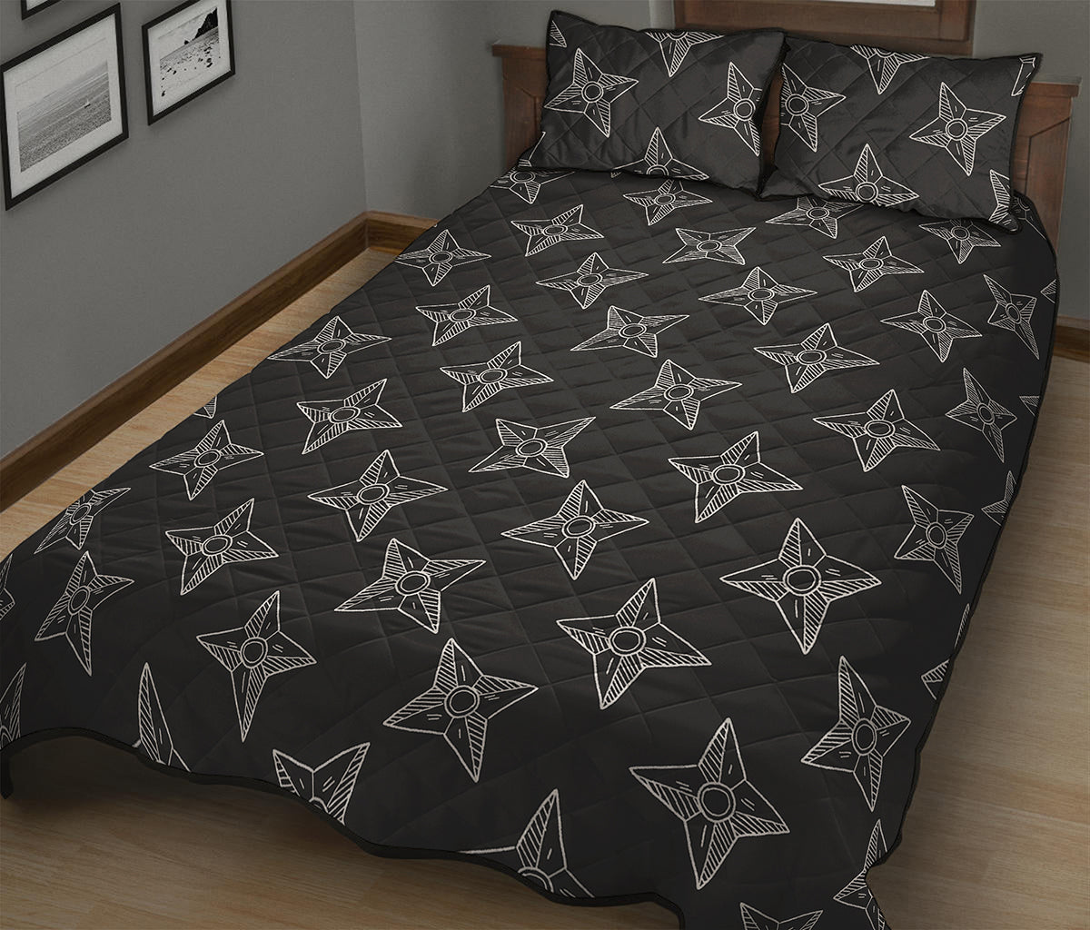 Ninja Weapon Pattern Print Quilt Bed Set
