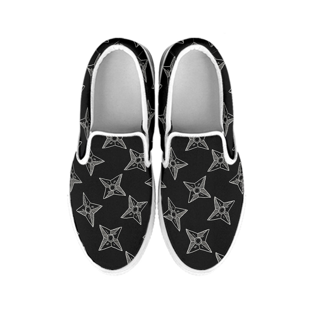 Ninja Weapon Pattern Print White Slip On Shoes