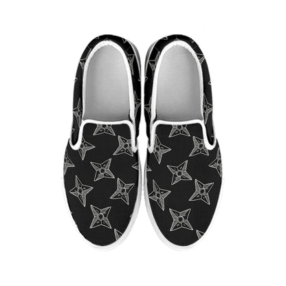 Ninja Weapon Pattern Print White Slip On Shoes