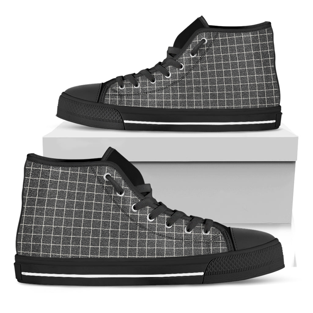 Noisy Windowpane Pattern Print Black High Top Shoes