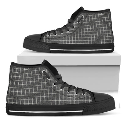 Noisy Windowpane Pattern Print Black High Top Shoes