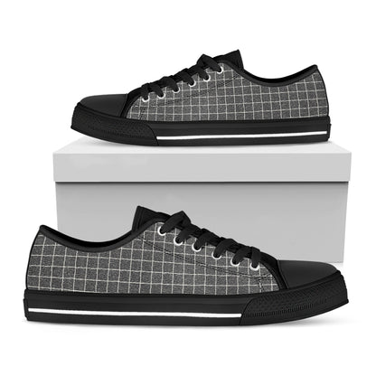 Noisy Windowpane Pattern Print Black Low Top Shoes