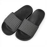 Noisy Windowpane Pattern Print Black Slide Sandals