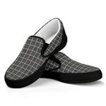 Noisy Windowpane Pattern Print Black Slip On Shoes