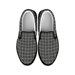Noisy Windowpane Pattern Print Black Slip On Shoes