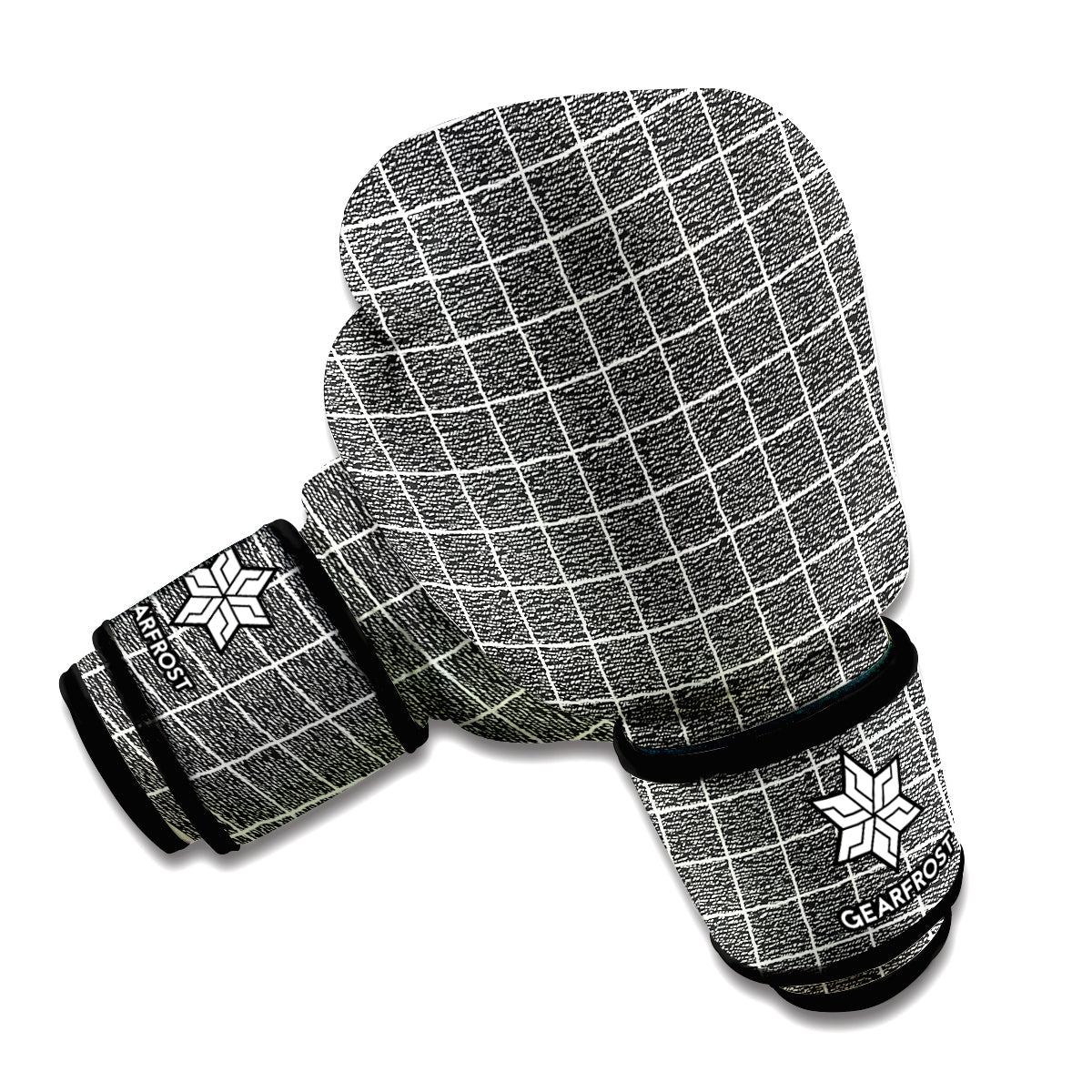 Noisy Windowpane Pattern Print Boxing Gloves