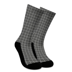 Noisy Windowpane Pattern Print Crew Socks