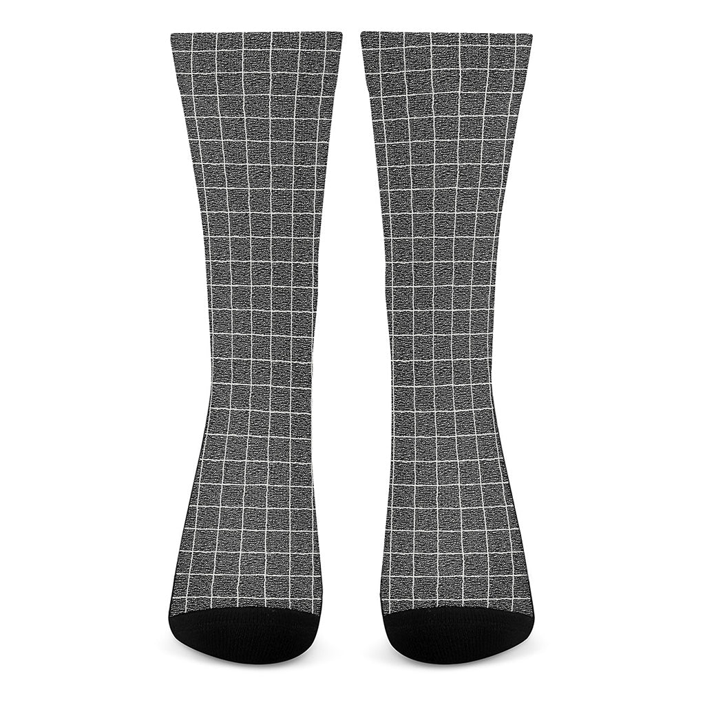 Noisy Windowpane Pattern Print Crew Socks