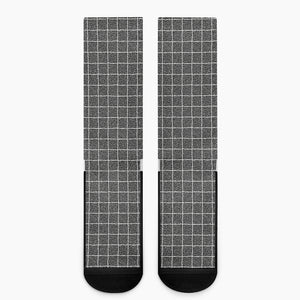 Noisy Windowpane Pattern Print Crew Socks