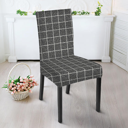 Noisy Windowpane Pattern Print Dining Chair Slipcover