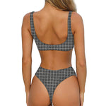 Noisy Windowpane Pattern Print Front Bow Tie Bikini