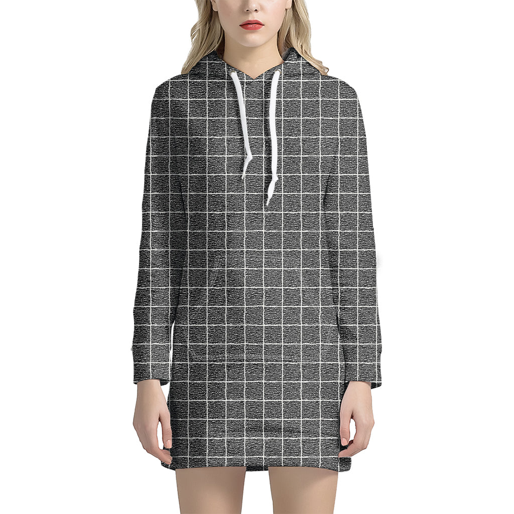 Noisy Windowpane Pattern Print Hoodie Dress