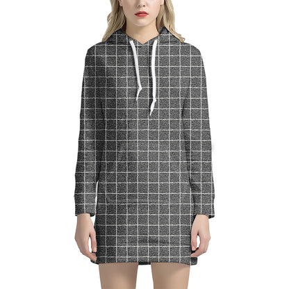 Noisy Windowpane Pattern Print Hoodie Dress