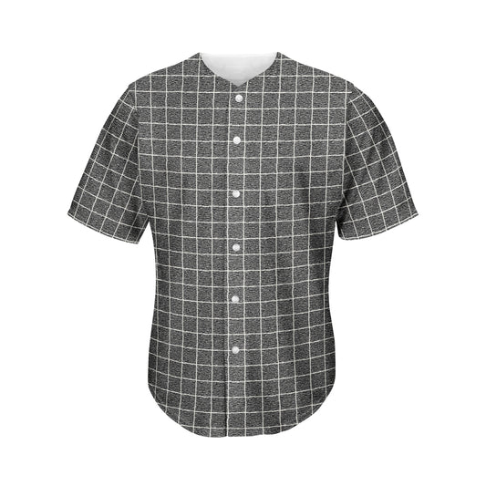 Noisy Windowpane Pattern Print Men's Baseball Jersey