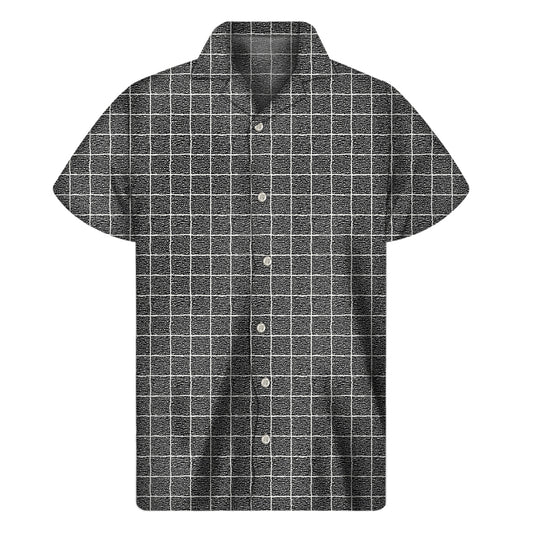 Noisy Windowpane Pattern Print Men's Short Sleeve Shirt