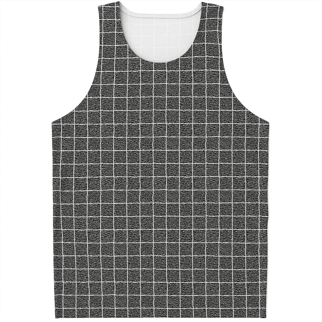Noisy Windowpane Pattern Print Men's Tank Top