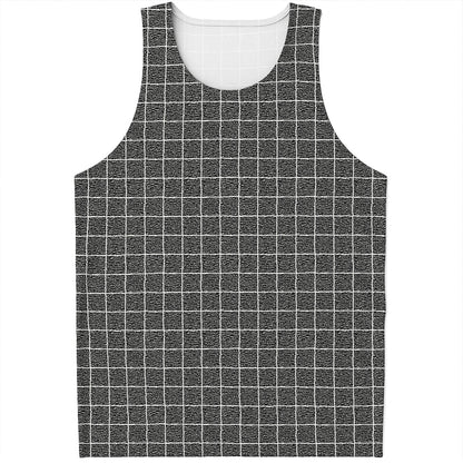 Noisy Windowpane Pattern Print Men's Tank Top