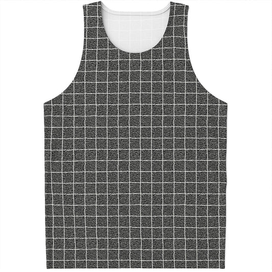Noisy Windowpane Pattern Print Men's Tank Top