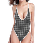 Noisy Windowpane Pattern Print One Piece High Cut Swimsuit