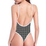 Noisy Windowpane Pattern Print One Piece High Cut Swimsuit