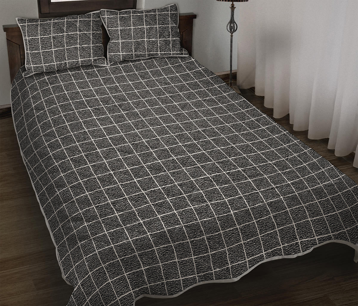 Noisy Windowpane Pattern Print Quilt Bed Set