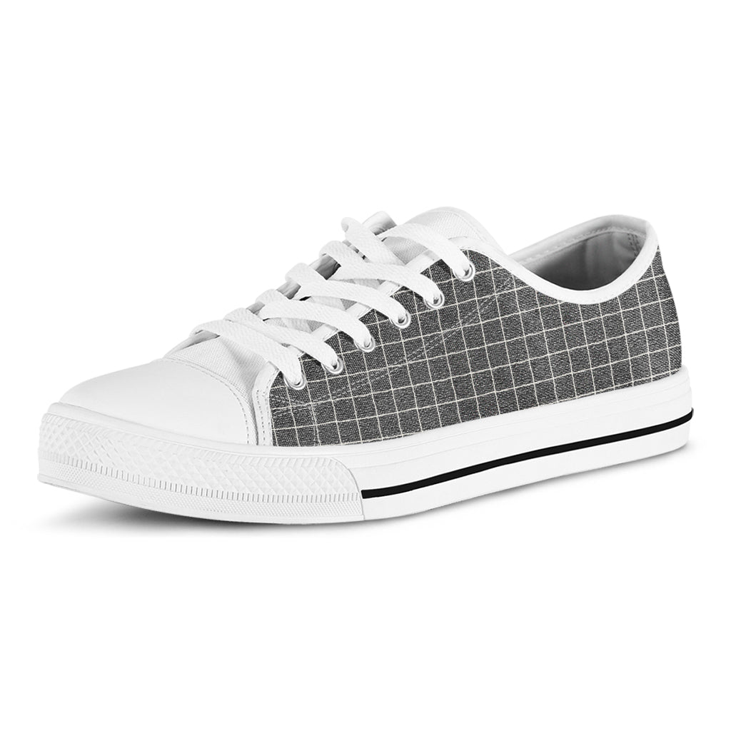Noisy Windowpane Pattern Print White Low Top Shoes