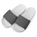 Noisy Windowpane Pattern Print White Slide Sandals
