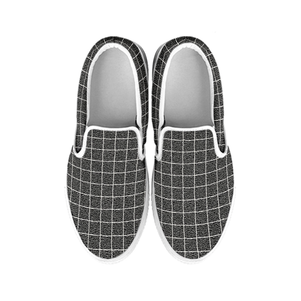 Noisy Windowpane Pattern Print White Slip On Shoes