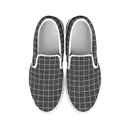 Noisy Windowpane Pattern Print White Slip On Shoes