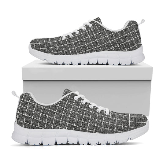 Noisy Windowpane Pattern Print White Sneakers