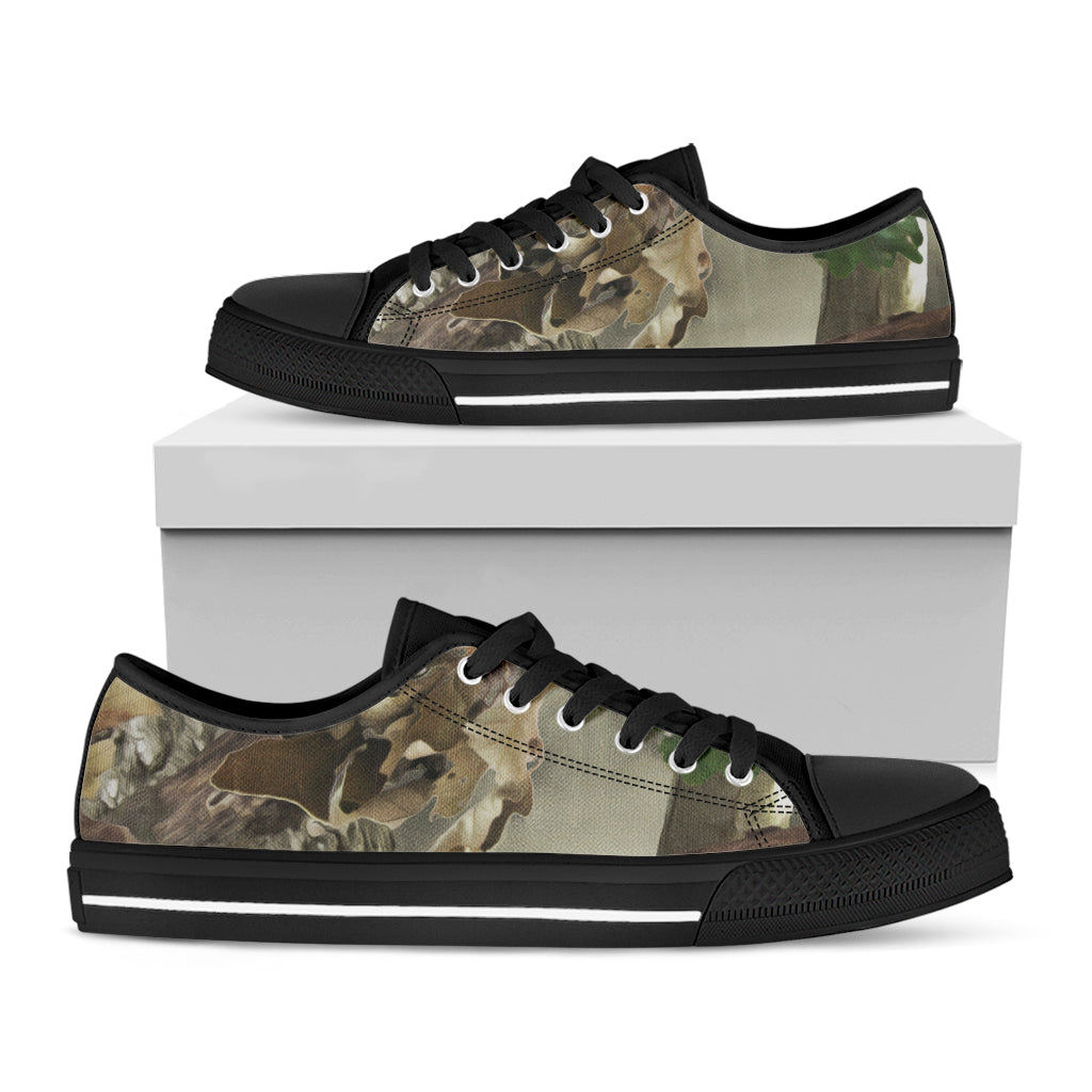 Oak Tree Hunting Camouflage Print Black Low Top Shoes