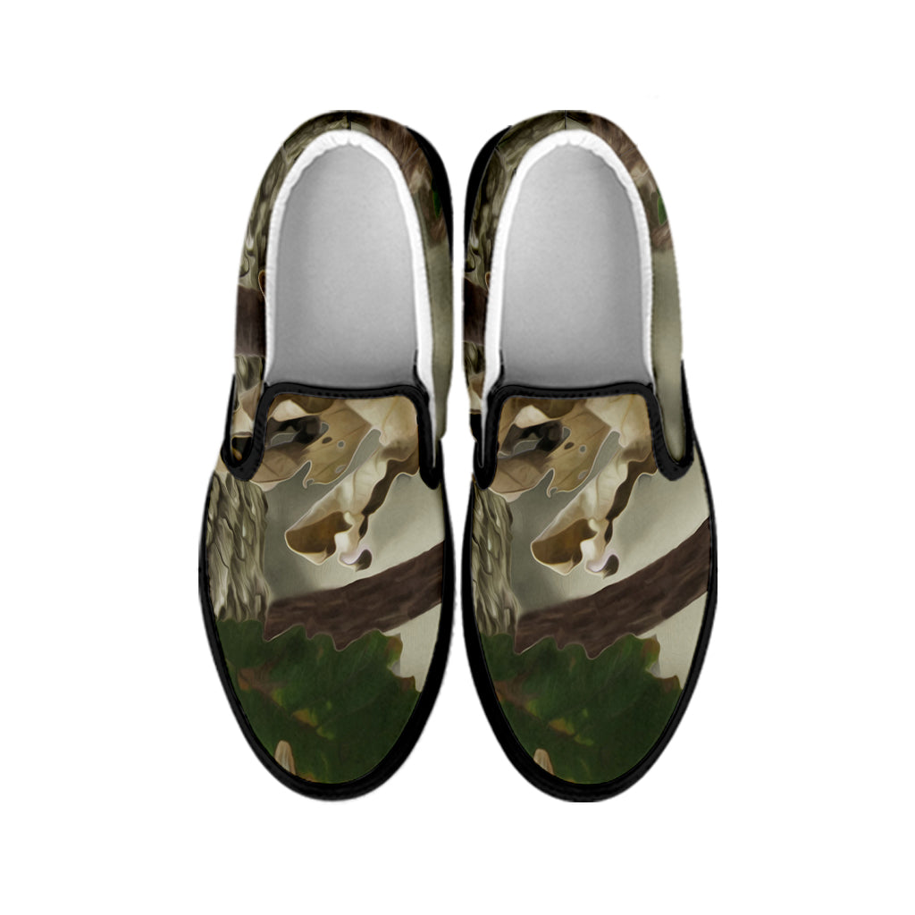 Oak Tree Hunting Camouflage Print Black Slip On Shoes