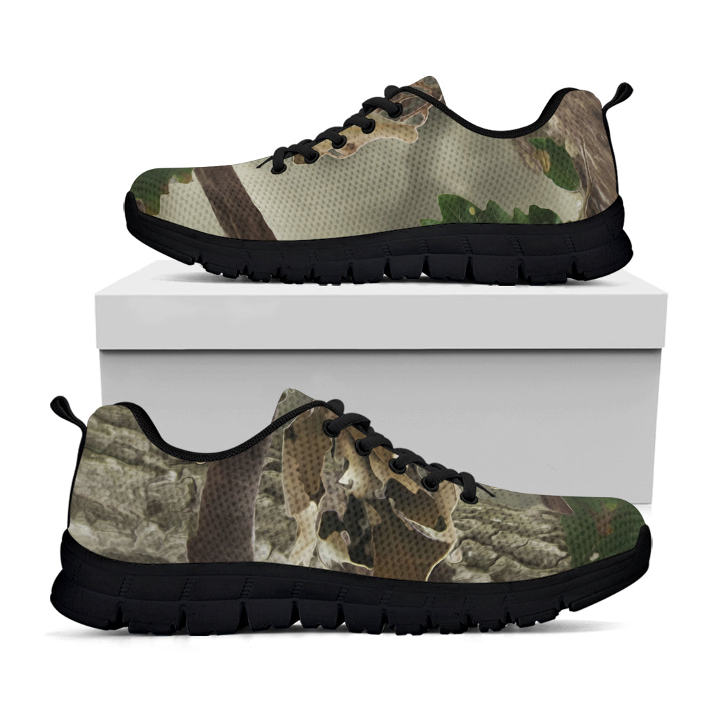 Oak Tree Hunting Camouflage Print Black Sneakers
