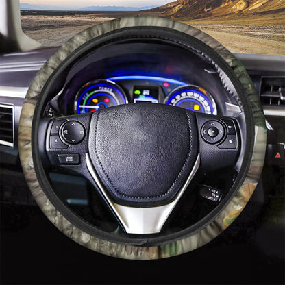 Oak Tree Hunting Camouflage Print Car Steering Wheel Cover
