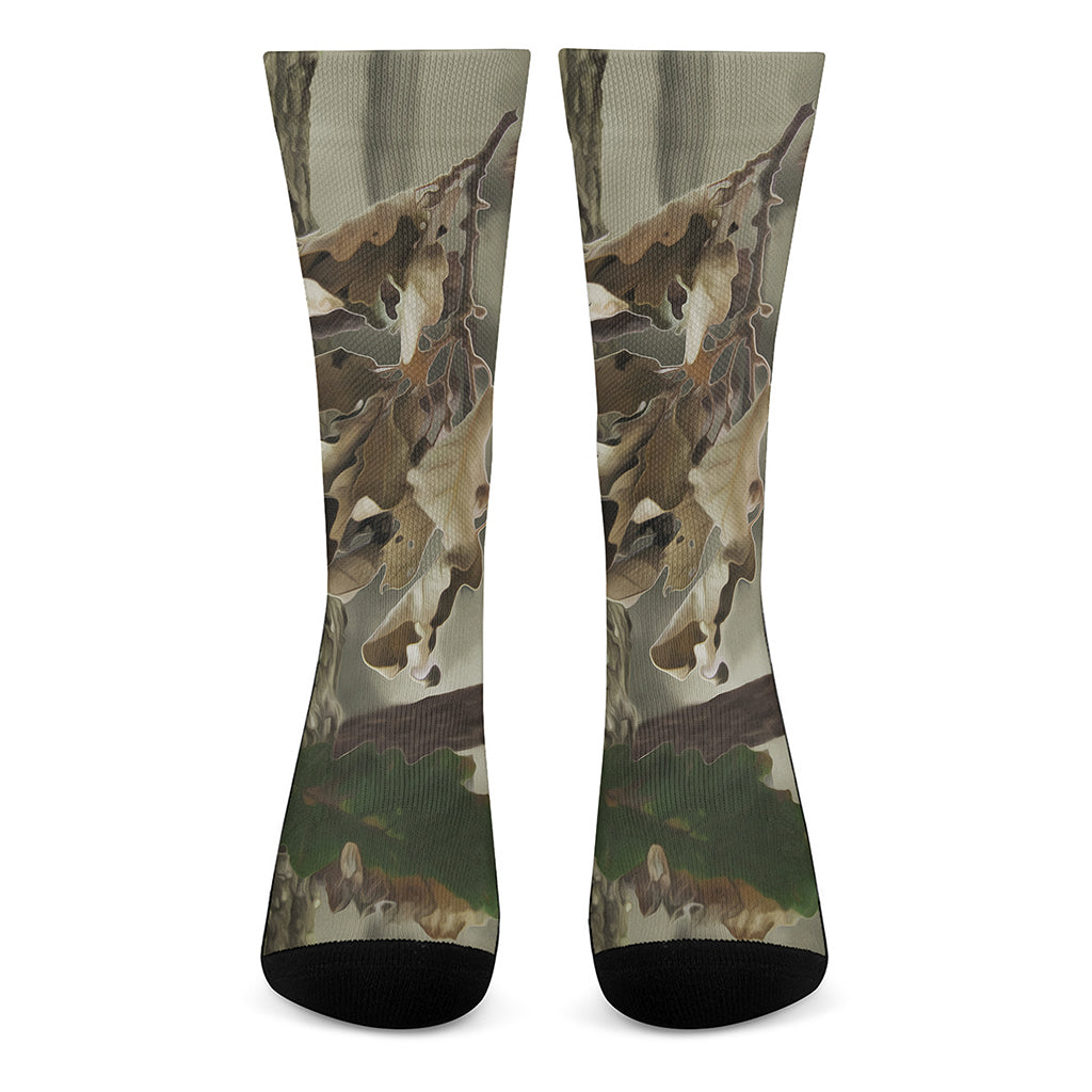 Oak Tree Hunting Camouflage Print Crew Socks