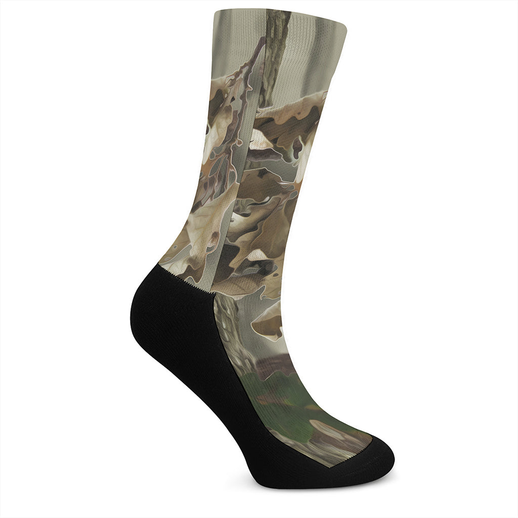 Oak Tree Hunting Camouflage Print Crew Socks