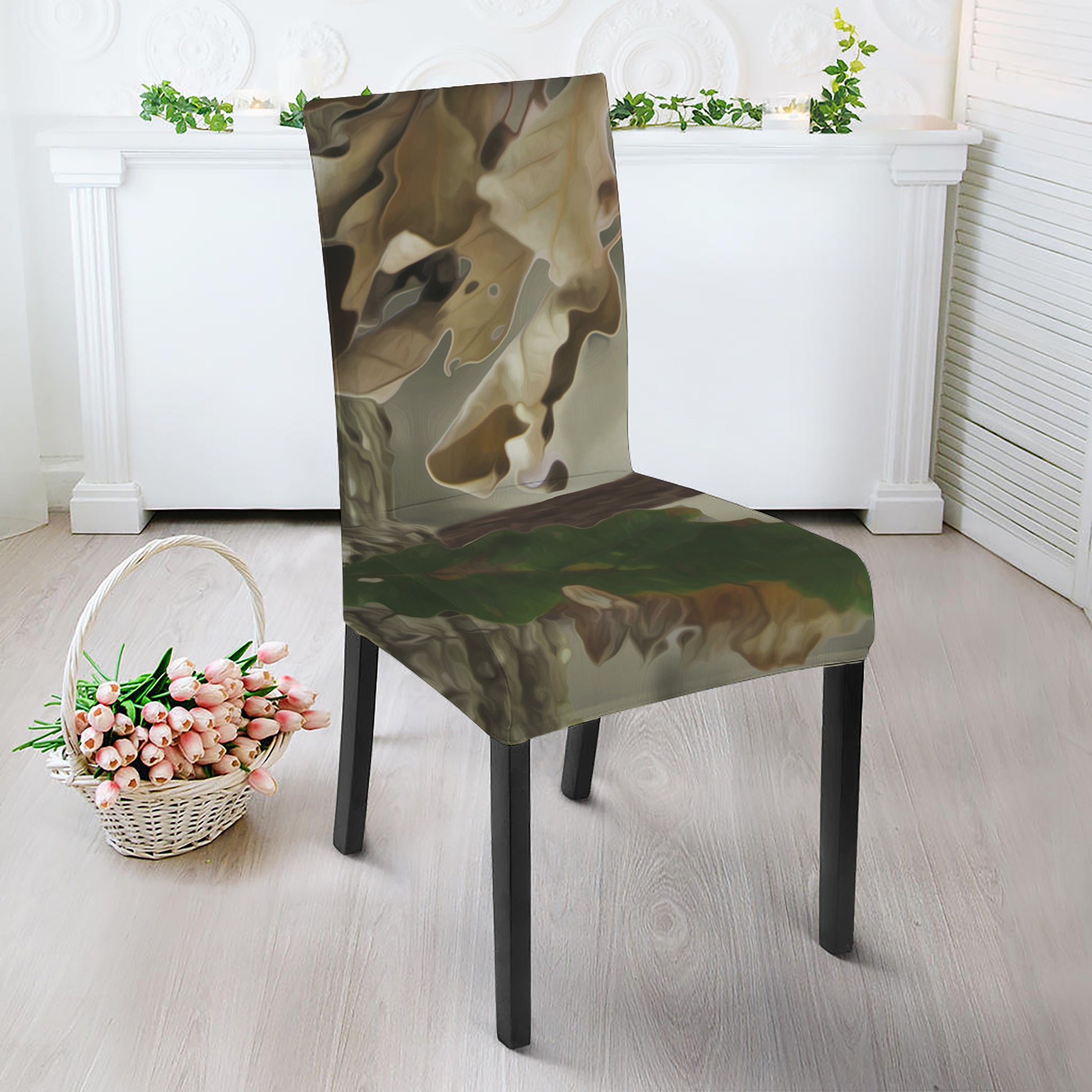 Oak Tree Hunting Camouflage Print Dining Chair Slipcover