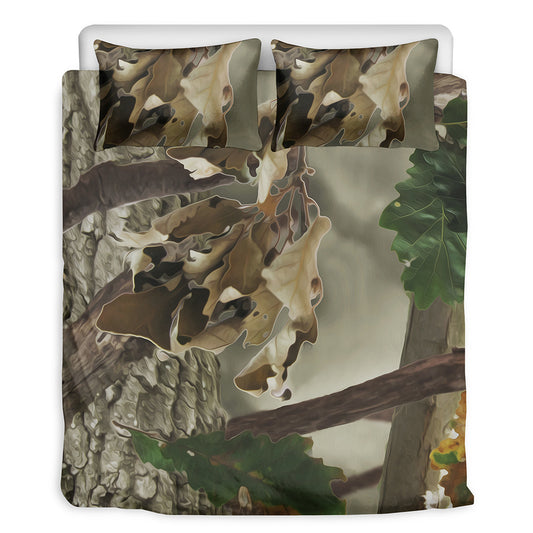 Oak Tree Hunting Camouflage Print Duvet Cover Bedding Set