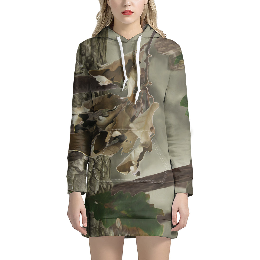 Oak Tree Hunting Camouflage Print Hoodie Dress