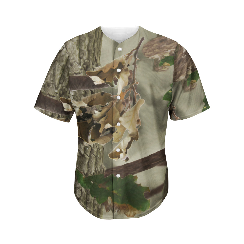 Oak Tree Hunting Camouflage Print Men's Baseball Jersey