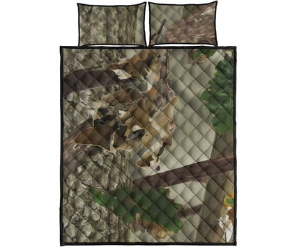 Oak Tree Hunting Camouflage Print Quilt Bed Set