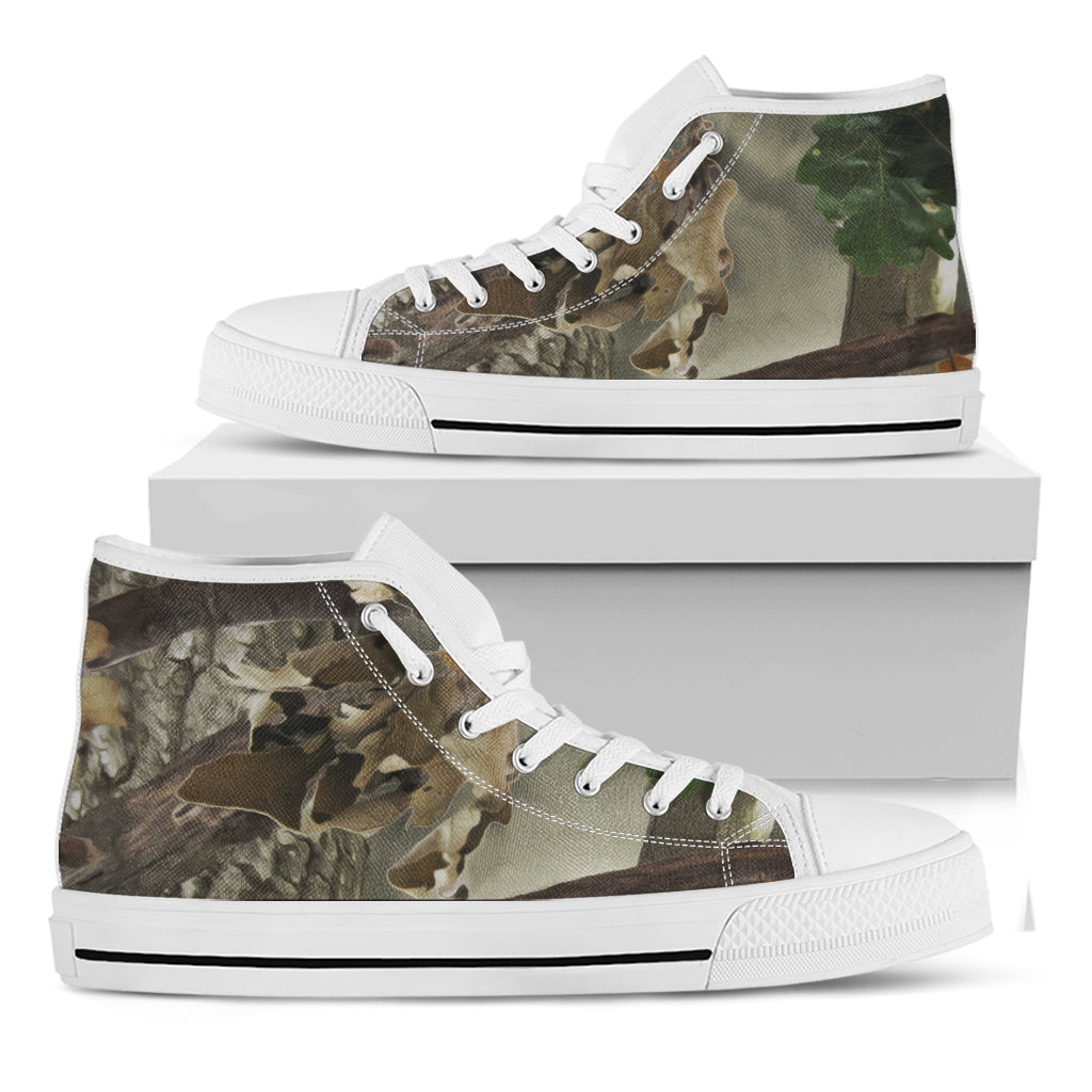 Oak Tree Hunting Camouflage Print White High Top Shoes