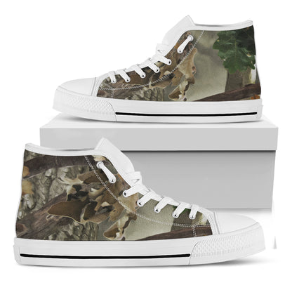 Oak Tree Hunting Camouflage Print White High Top Shoes