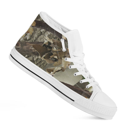 Oak Tree Hunting Camouflage Print White High Top Shoes