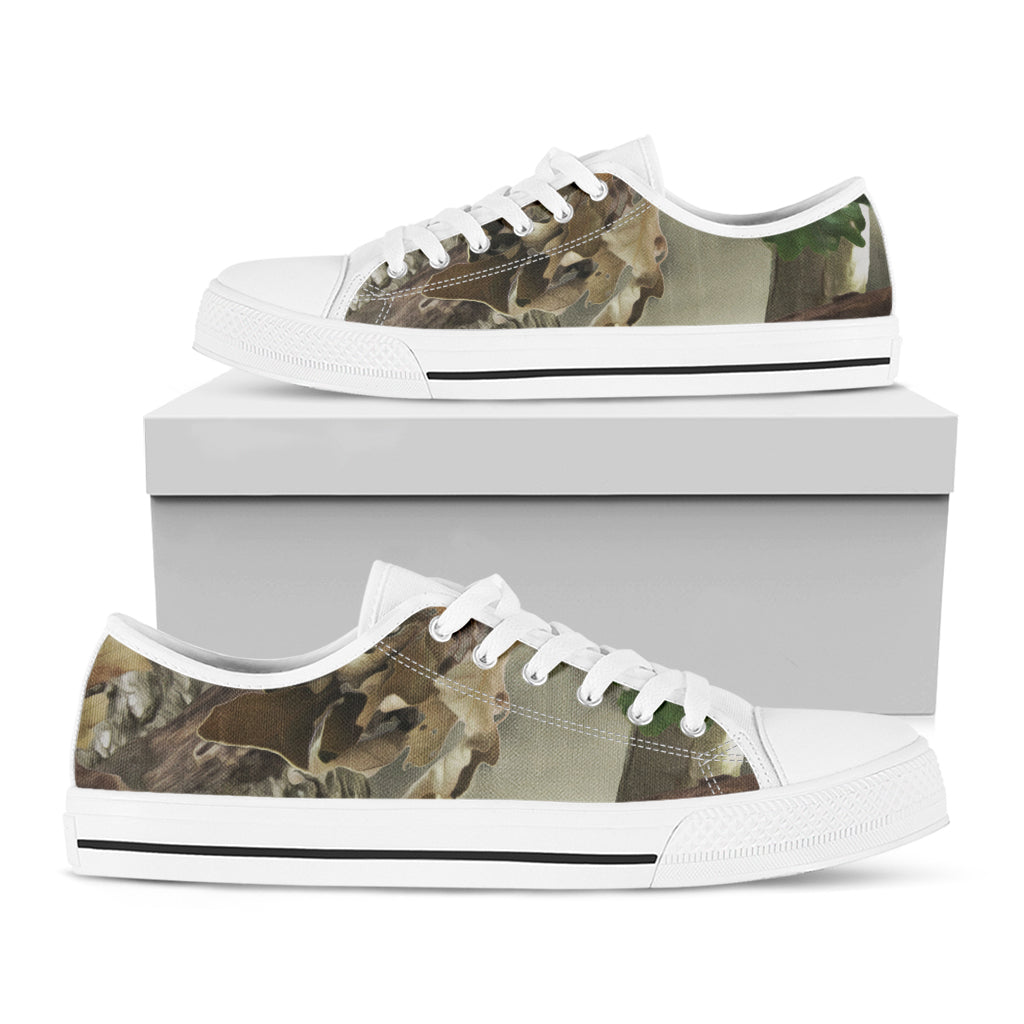 Oak Tree Hunting Camouflage Print White Low Top Shoes