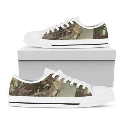 Oak Tree Hunting Camouflage Print White Low Top Shoes