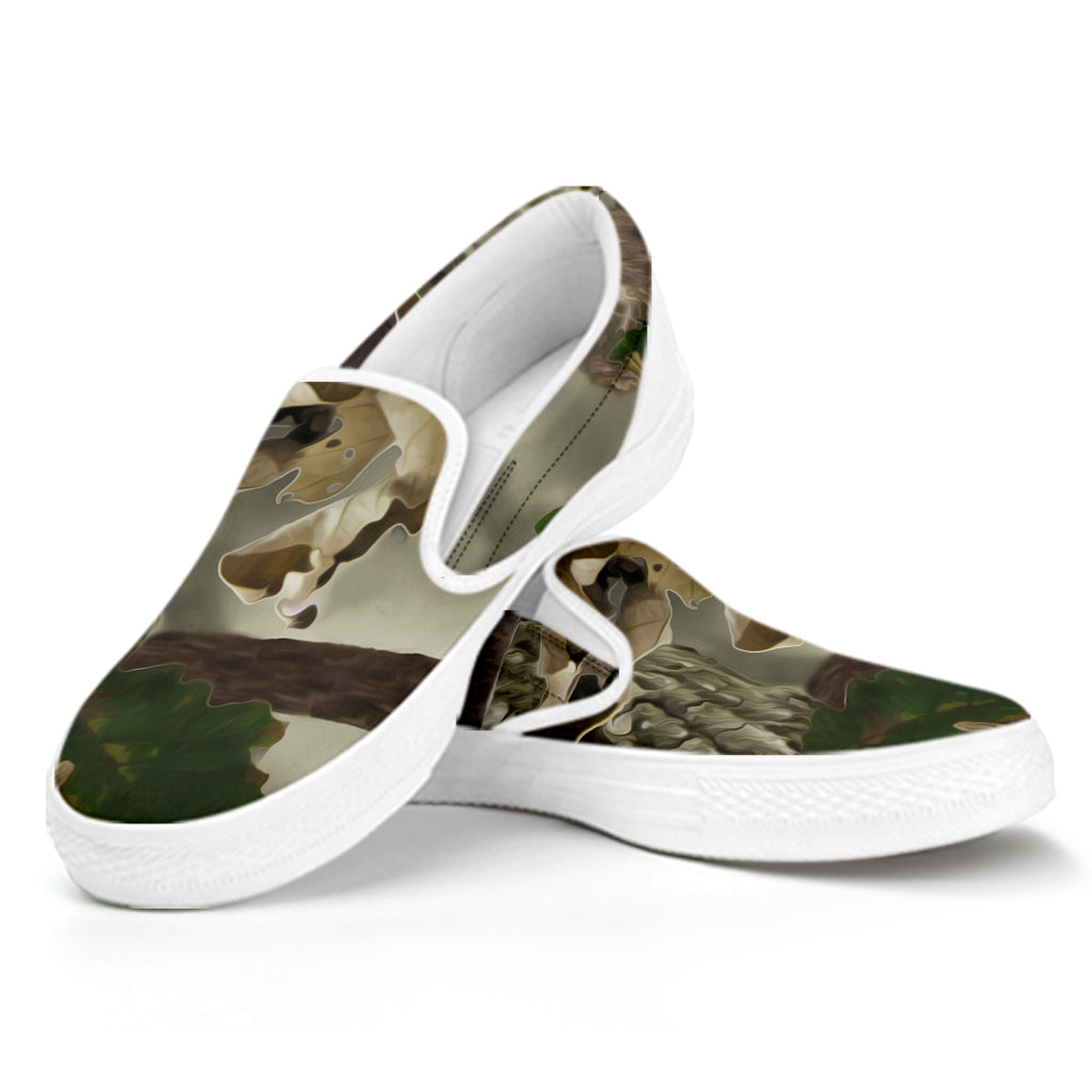 Oak Tree Hunting Camouflage Print White Slip On Shoes