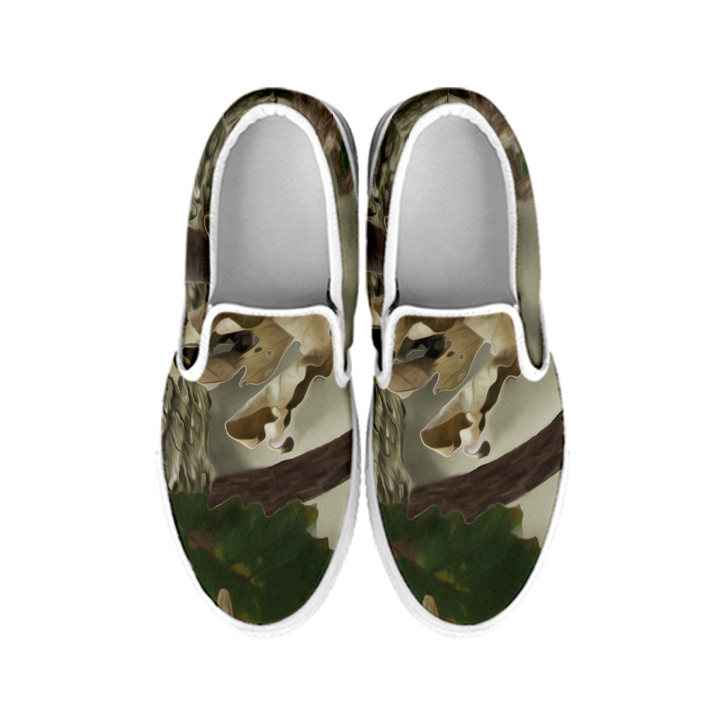 Oak Tree Hunting Camouflage Print White Slip On Shoes