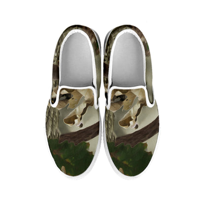 Oak Tree Hunting Camouflage Print White Slip On Shoes