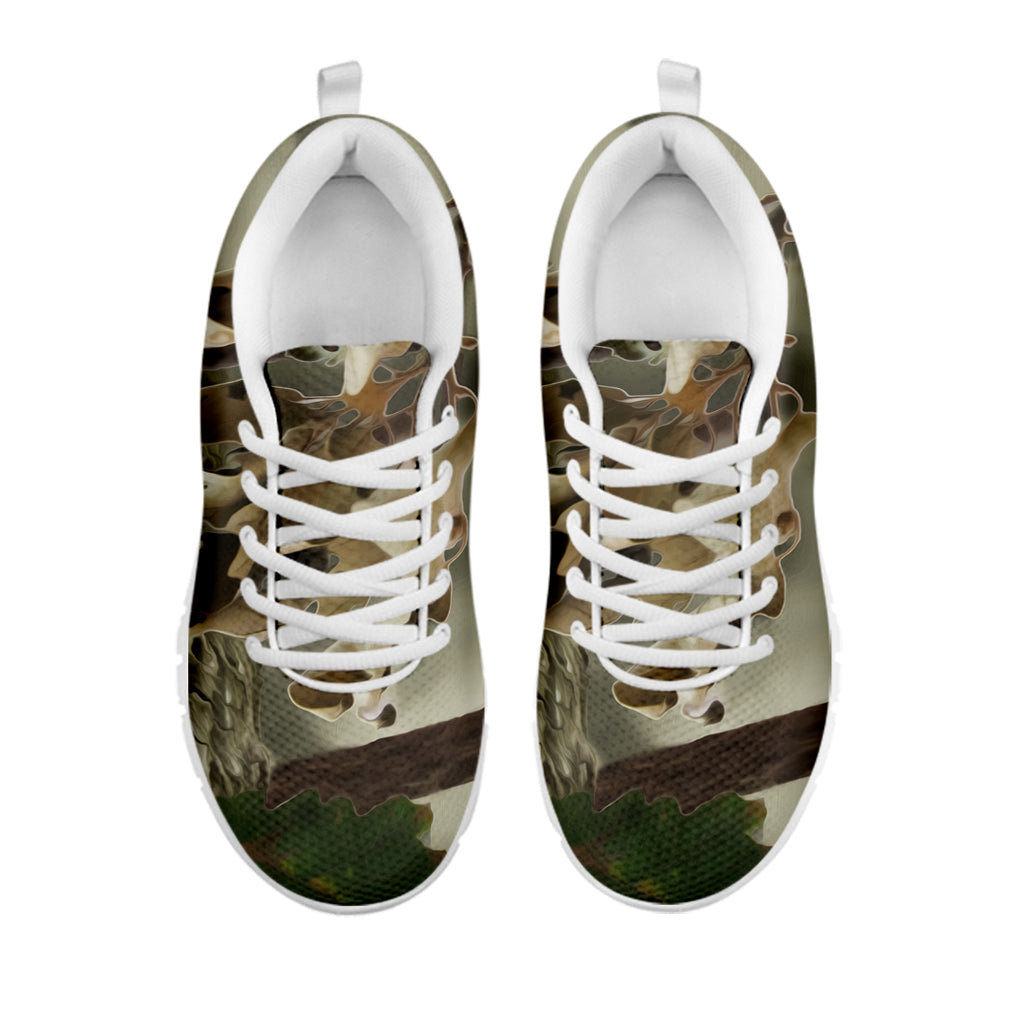Oak Tree Hunting Camouflage Print White Sneakers